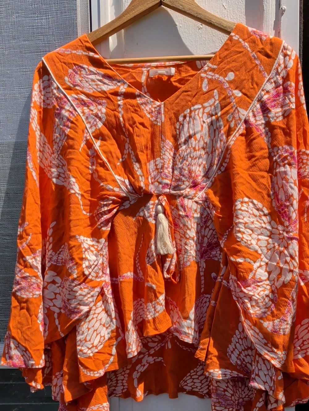 Maurices Orange Floral Tie-Front Boho Top